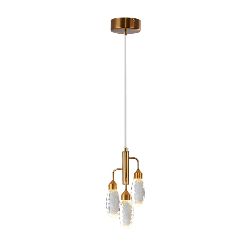 Gold Raindrop Pendant Light with Beveled Crystal - Contemporary Ceiling Lamp