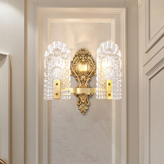 Classic Clear Lattice Glass Bedside Wall Sconce - Brass Half-Bulb Wall Lighting Fixture