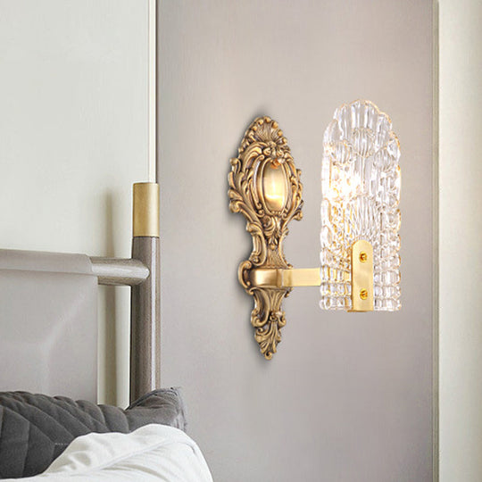 Classic Clear Lattice Glass Bedside Wall Sconce - Brass Half-Bulb Wall Lighting Fixture