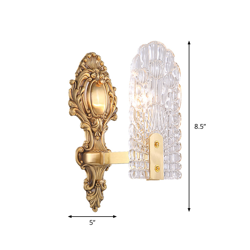 Classic Clear Lattice Glass Bedside Wall Sconce - Brass Half-Bulb Wall Lighting Fixture
