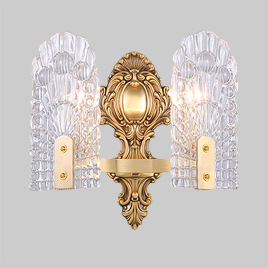 Classic Clear Lattice Glass Bedside Wall Sconce - Brass Half-Bulb Wall Lighting Fixture