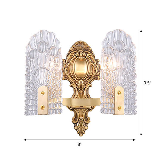 Classic Clear Lattice Glass Bedside Wall Sconce - Brass Half-Bulb Wall Lighting Fixture