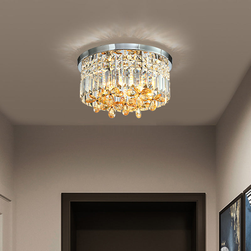 Chrome Cylinder Crystal LED Flush Light for Doorway - 10"/15.5" Wide