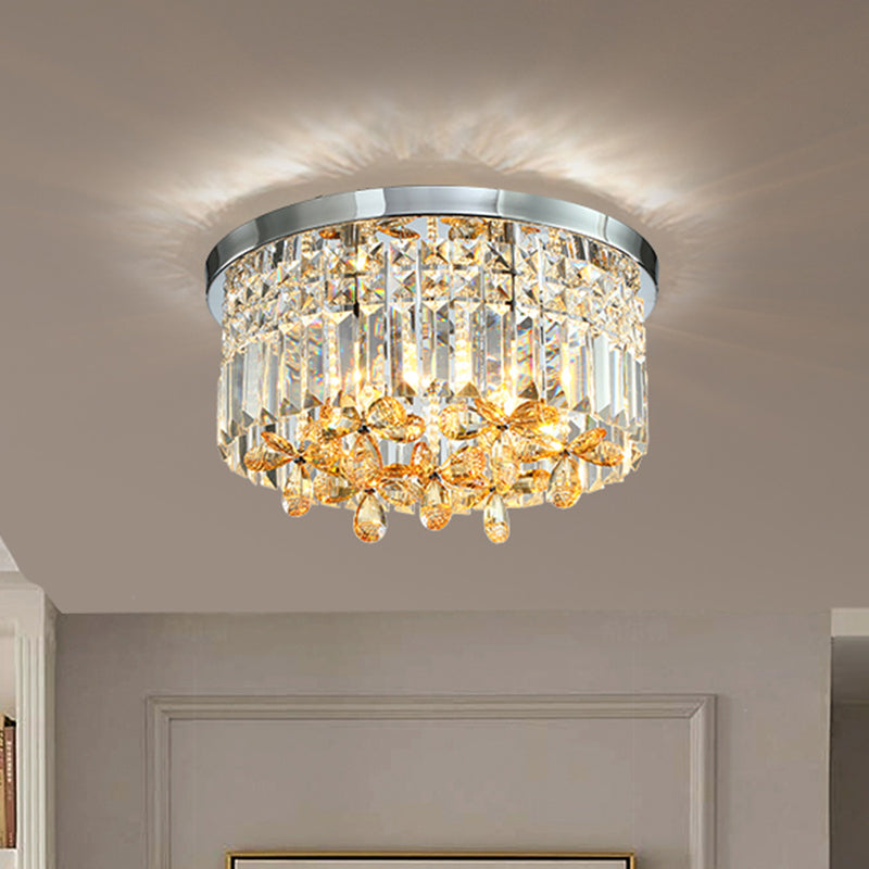 Chrome Cylinder Crystal LED Flush Light for Doorway - 10"/15.5" Wide