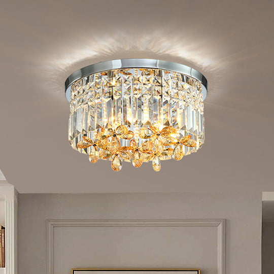 Chrome Cylinder Crystal LED Flush Light for Doorway - 10"/15.5" Wide