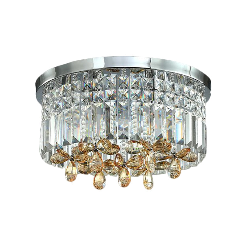 Chrome Cylinder Crystal LED Flush Light for Doorway - 10"/15.5" Wide