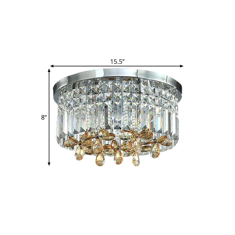 Chrome Cylinder Crystal LED Flush Light for Doorway - 10"/15.5" Wide