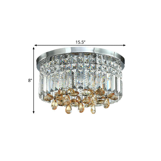 Chrome Cylinder Crystal LED Flush Light for Doorway - 10"/15.5" Wide