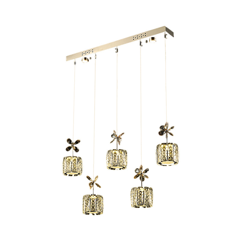 Chrome LED Multi Light Pendant with Faceted Crystal and Modern Cylinder Design for Dining Room - 13.5"/27.5" Wide