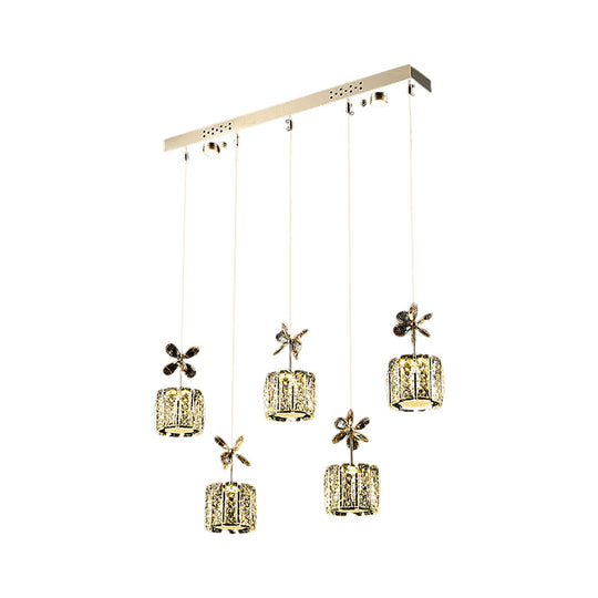 Chrome LED Multi Light Pendant with Faceted Crystal and Modern Cylinder Design for Dining Room - 13.5"/27.5" Wide