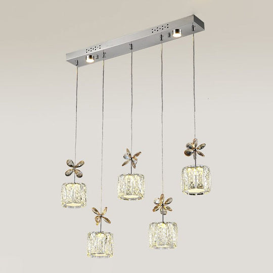 Chrome LED Multi Light Pendant with Faceted Crystal and Modern Cylinder Design for Dining Room - 13.5"/27.5" Wide