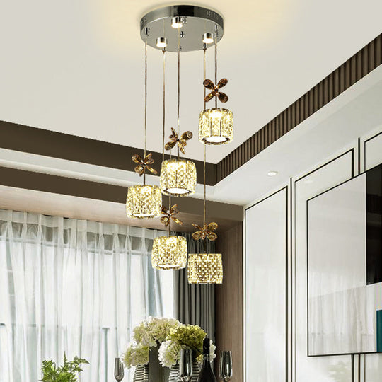Chrome LED Multi Light Pendant with Faceted Crystal and Modern Cylinder Design for Dining Room - 13.5"/27.5" Wide