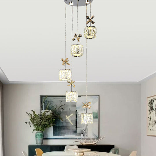 Chrome LED Multi Light Pendant with Faceted Crystal and Modern Cylinder Design for Dining Room - 13.5"/27.5" Wide