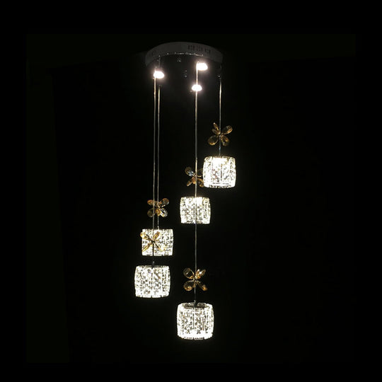 Chrome LED Multi Light Pendant with Faceted Crystal and Modern Cylinder Design for Dining Room - 13.5"/27.5" Wide