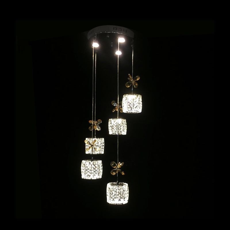 Chrome LED Multi Light Pendant with Faceted Crystal and Modern Cylinder Design for Dining Room - 13.5"/27.5" Wide