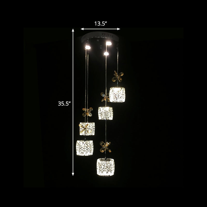 Chrome LED Multi Light Pendant with Faceted Crystal and Modern Cylinder Design for Dining Room - 13.5"/27.5" Wide