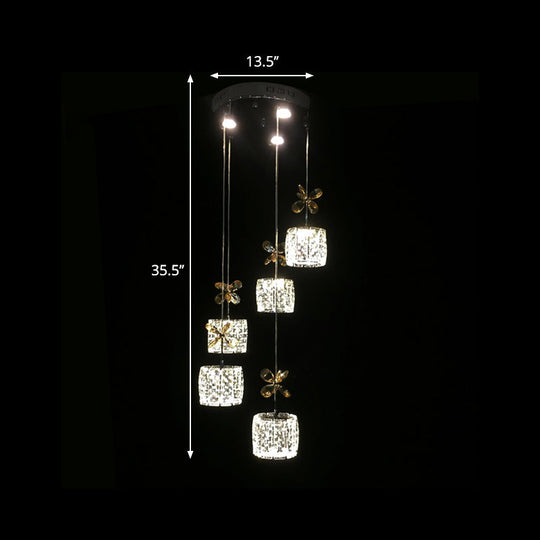 Chrome LED Multi Light Pendant with Faceted Crystal and Modern Cylinder Design for Dining Room - 13.5"/27.5" Wide