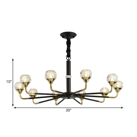 Modern Branching Crystal Ball Chandelier | 6/8/12 Head Suspension Light in Black-Gold