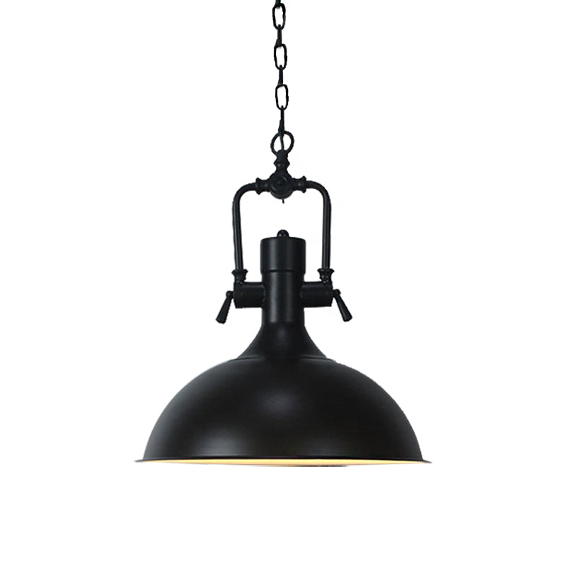 Domed Metallic Ceiling Pendant - 11"/14.5" Width - Industrial 1 Head - Black