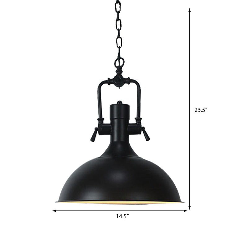Domed Metallic Ceiling Pendant - 11"/14.5" Width - Industrial 1 Head - Black