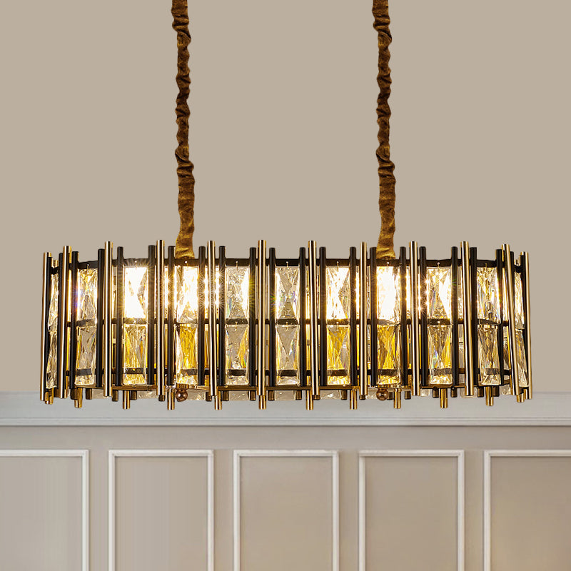 Modern Black-Gold Crystal Inlaid Pendant Light - 8-Light, Oblong Shape - Ideal for Island Hanging
