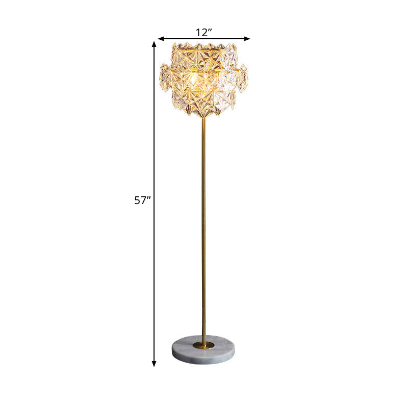 Snowflake Crystal Floor Lamp: Tiered Postmodern Lighting with 3 Bulbs, Brass Stand for Living Room