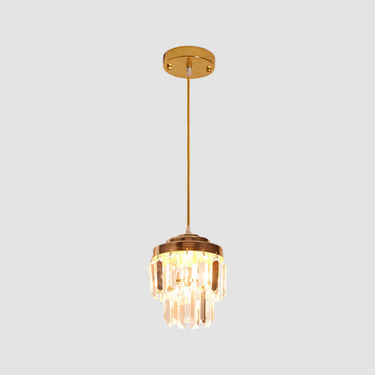 Modern 2-Tier Crystal Pendant Light with 1 Bulb, Corridor Ceiling Suspension Lamp in Black/Gold