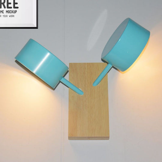 Contemporary Double Drum Wall Mounted Light: Metal Fixture for Kitchen with 2 Bulbs, Black/White/Blue