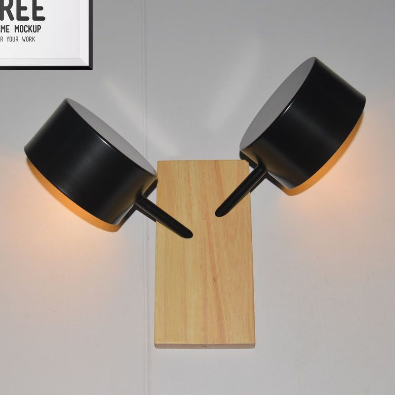 Contemporary Double Drum Wall Mounted Light: Metal Fixture for Kitchen with 2 Bulbs, Black/White/Blue