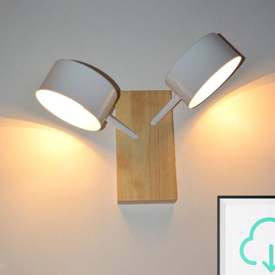 Contemporary Double Drum Wall Mounted Light: Metal Fixture for Kitchen with 2 Bulbs, Black/White/Blue