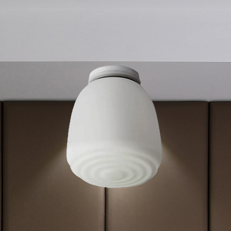 Minimalist 1 Head Flush Mount Lantern Light with Opal Glass Shade for Kitchen - 6"/8" W Cone Flush Mount Lighting