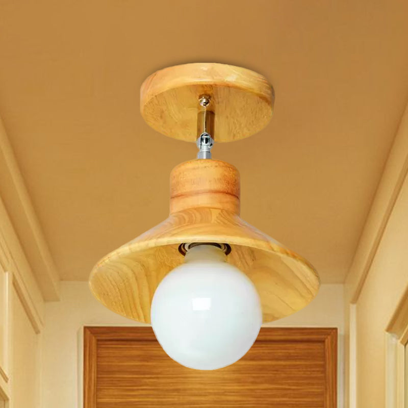 Modern Wooden Square/Trumpet/Pineapple Semi-Flush Ceiling Light - 1 Light Indoor Mount
