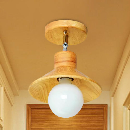 Modern Wooden Square/Trumpet/Pineapple Semi-Flush Ceiling Light - 1 Light Indoor Mount
