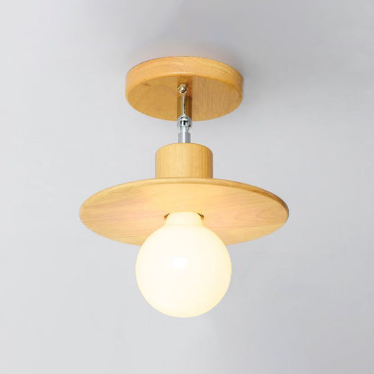 Modern Wooden Square/Trumpet/Pineapple Semi-Flush Ceiling Light - 1 Light Indoor Mount