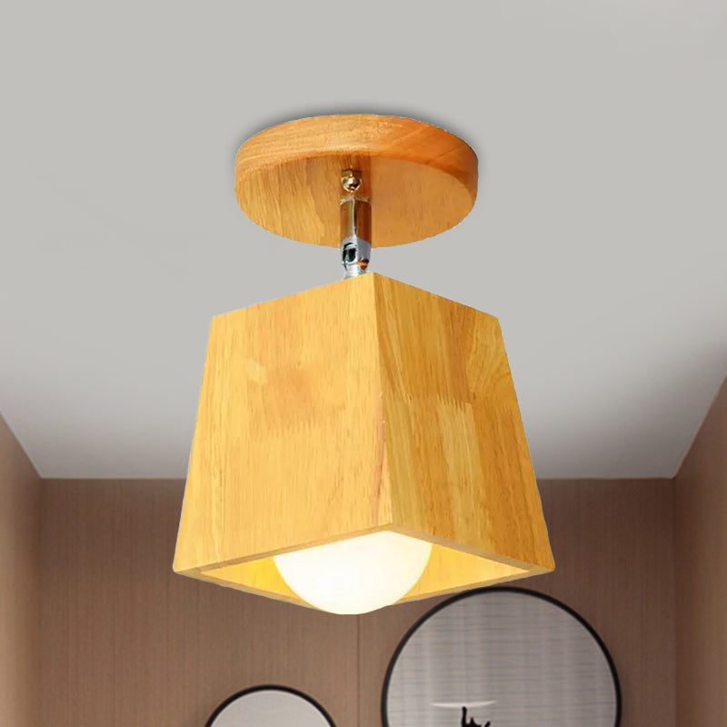 Modern Wooden Square/Trumpet/Pineapple Semi-Flush Ceiling Light - 1 Light Indoor Mount