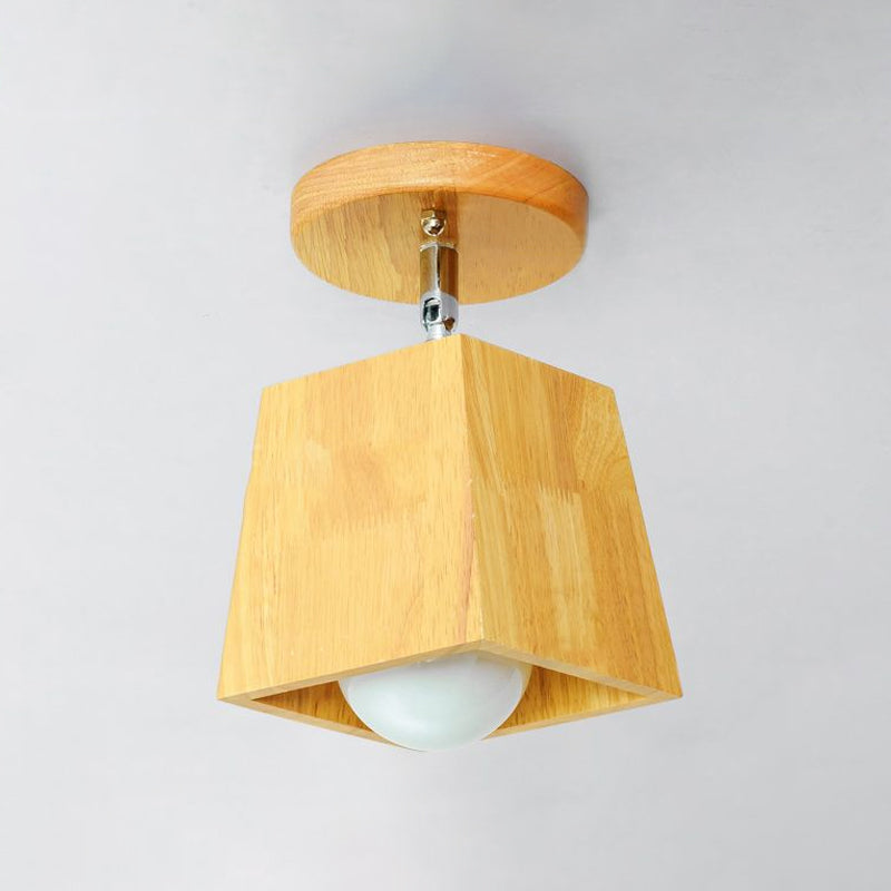 Modern Wooden Square/Trumpet/Pineapple Semi-Flush Ceiling Light - 1 Light Indoor Mount