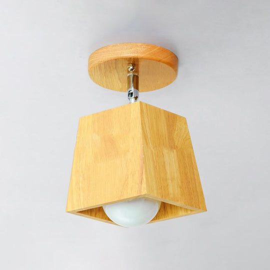 Modern Wooden Square/Trumpet/Pineapple Semi-Flush Ceiling Light - 1 Light Indoor Mount