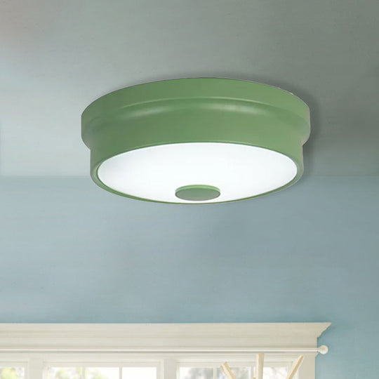 Macaron Drum Ceiling Flush Light in Metal with LED, Ideal for Kids Room, Available in Various Colors with Frosted Glass Diffuser