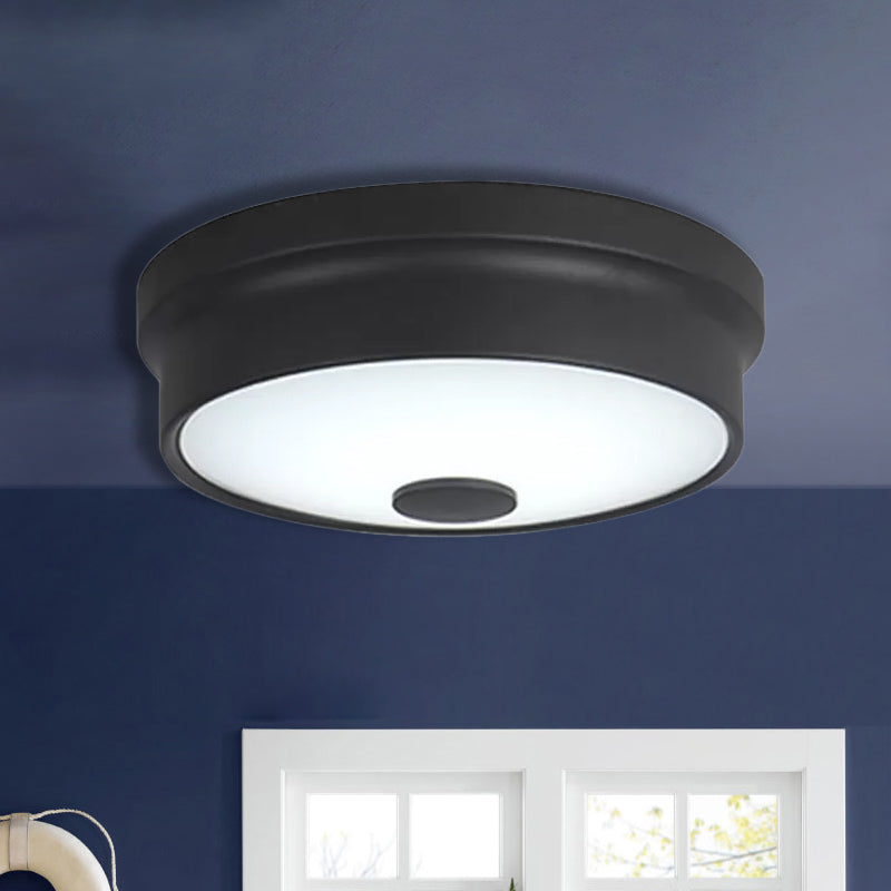 Macaron Drum Ceiling Flush Light in Metal with LED, Ideal for Kids Room, Available in Various Colors with Frosted Glass Diffuser