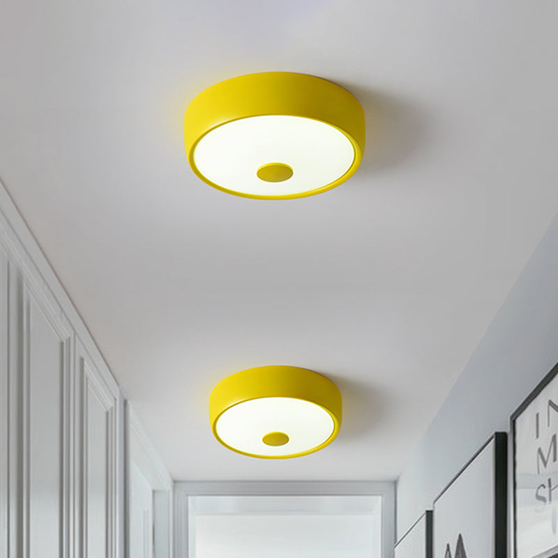 Macaron Drum Ceiling Flush Light in Metal with LED, Ideal for Kids Room, Available in Various Colors with Frosted Glass Diffuser