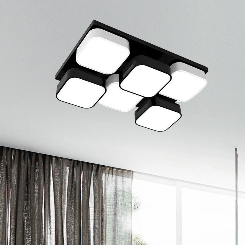 Modern LED Ceiling Mount Light - Square Kitchen Bedroom Lamp (4/6/9/12/16/20 Heads) in Black