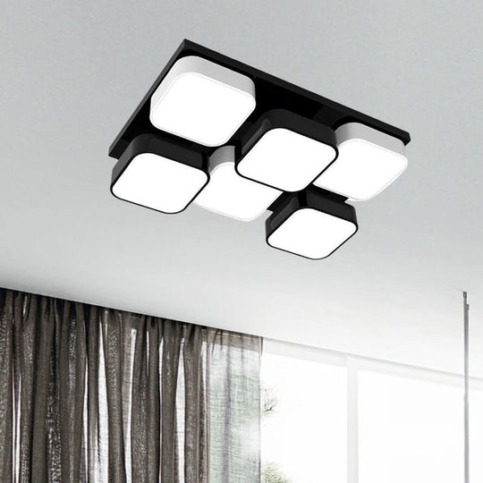 Modern LED Ceiling Mount Light - Square Kitchen Bedroom Lamp (4/6/9/12/16/20 Heads) in Black