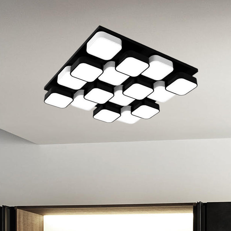 Modern LED Ceiling Mount Light - Square Kitchen Bedroom Lamp (4/6/9/12/16/20 Heads) in Black