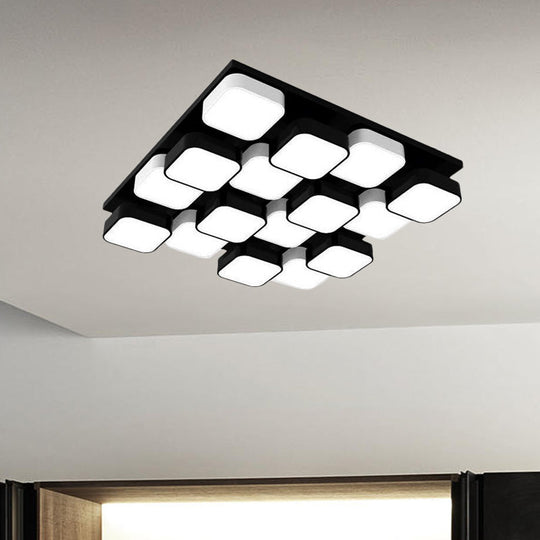 Modern LED Ceiling Mount Light - Square Kitchen Bedroom Lamp (4/6/9/12/16/20 Heads) in Black