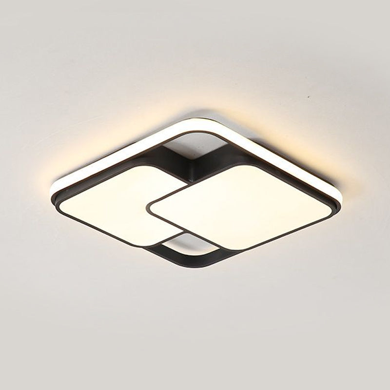 Contemporary Black/White Rectangle Flush Ceiling Light - LED Acrylic Flushmount for Cafes