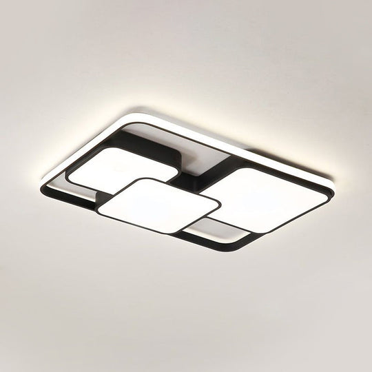 Contemporary Black/White Rectangle Flush Ceiling Light - LED Acrylic Flushmount for Cafes
