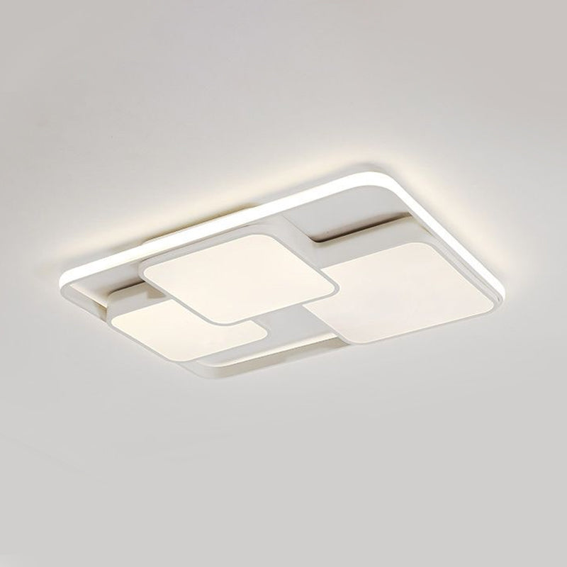 Contemporary Black/White Rectangle Flush Ceiling Light - LED Acrylic Flushmount for Cafes