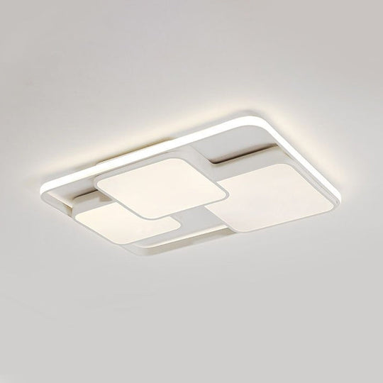 Contemporary Black/White Rectangle Flush Ceiling Light - LED Acrylic Flushmount for Cafes