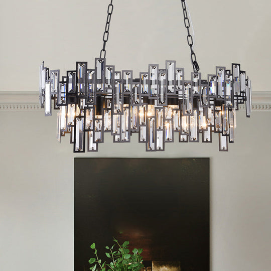 Modern Black and Gold Oval Pendant Lamp with Crystal Accents and Island Lighting Functionality