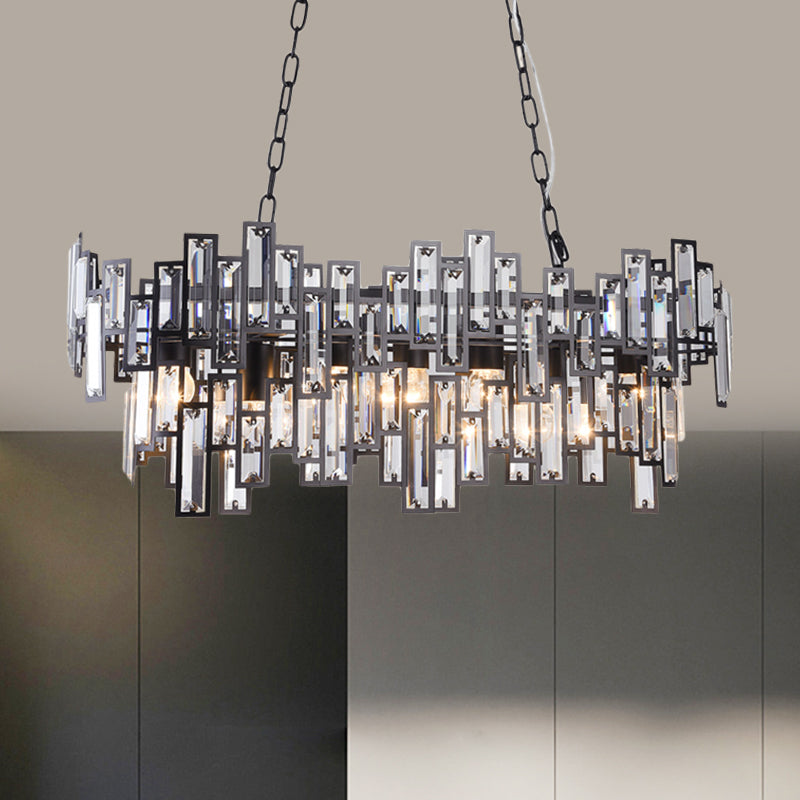 Modern Black and Gold Oval Pendant Lamp with Crystal Accents and Island Lighting Functionality